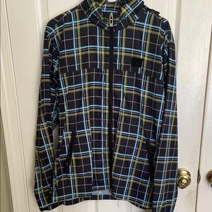 Quicksilver Lightweight Plaid Zip-Up Jacket in Black and Blue